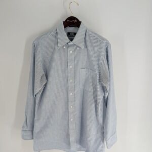 Vintage Stafford Athletic Fit Striped Button Down Dress Shirt Blue White Size 34